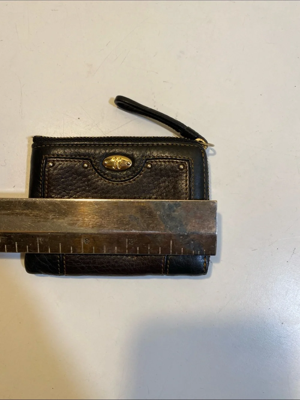 Textured Black Leather Zip Wristlet Wallet